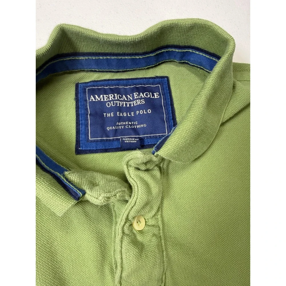 Vintage Y2K American Eagle Outfitters Mens Green Pique Polo Shirt Large Preppy